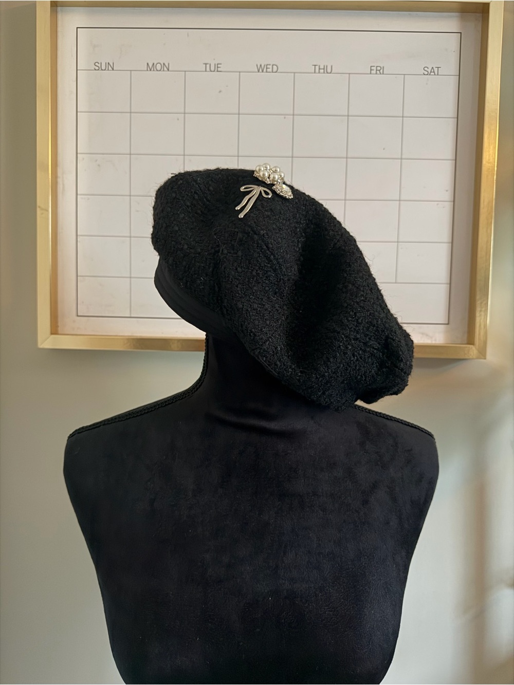 a new day Black Pearl and Bow Embellished Beret